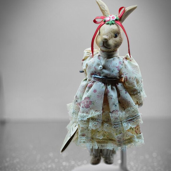 collector dolls hand painted porcelain authentic garments bunny on stand - Picture 1 of 8